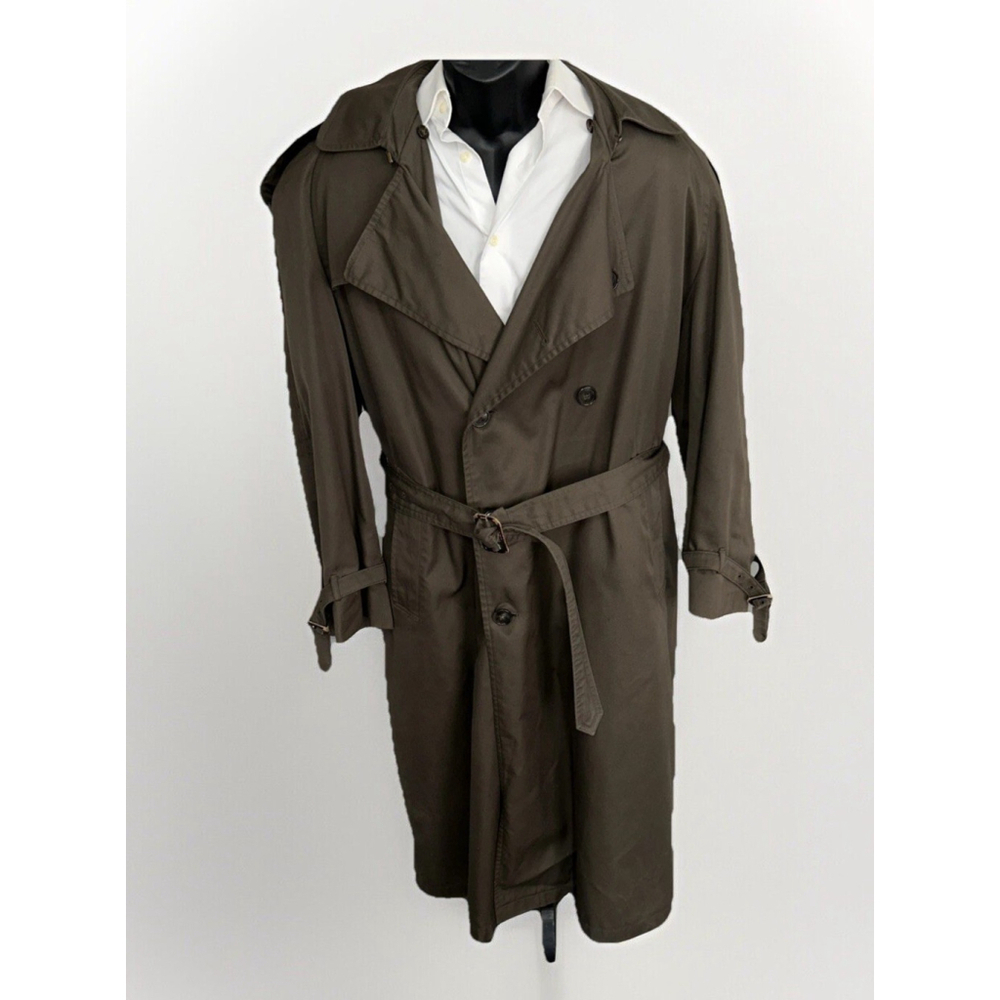 VTG Austin Reed 42R Olive Double Breasted Trenchcoat Removable Liner